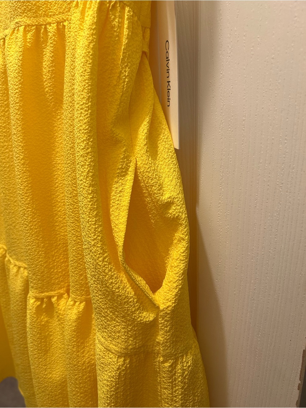 Calvin Klein Bright Yellow Tiered Flutter-Sleeve Dress - Picture 7 of 8